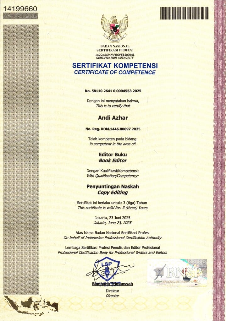 Andi Azhar, Editor Buku Pertama di Bengkulu Tersertifikasi BNSP