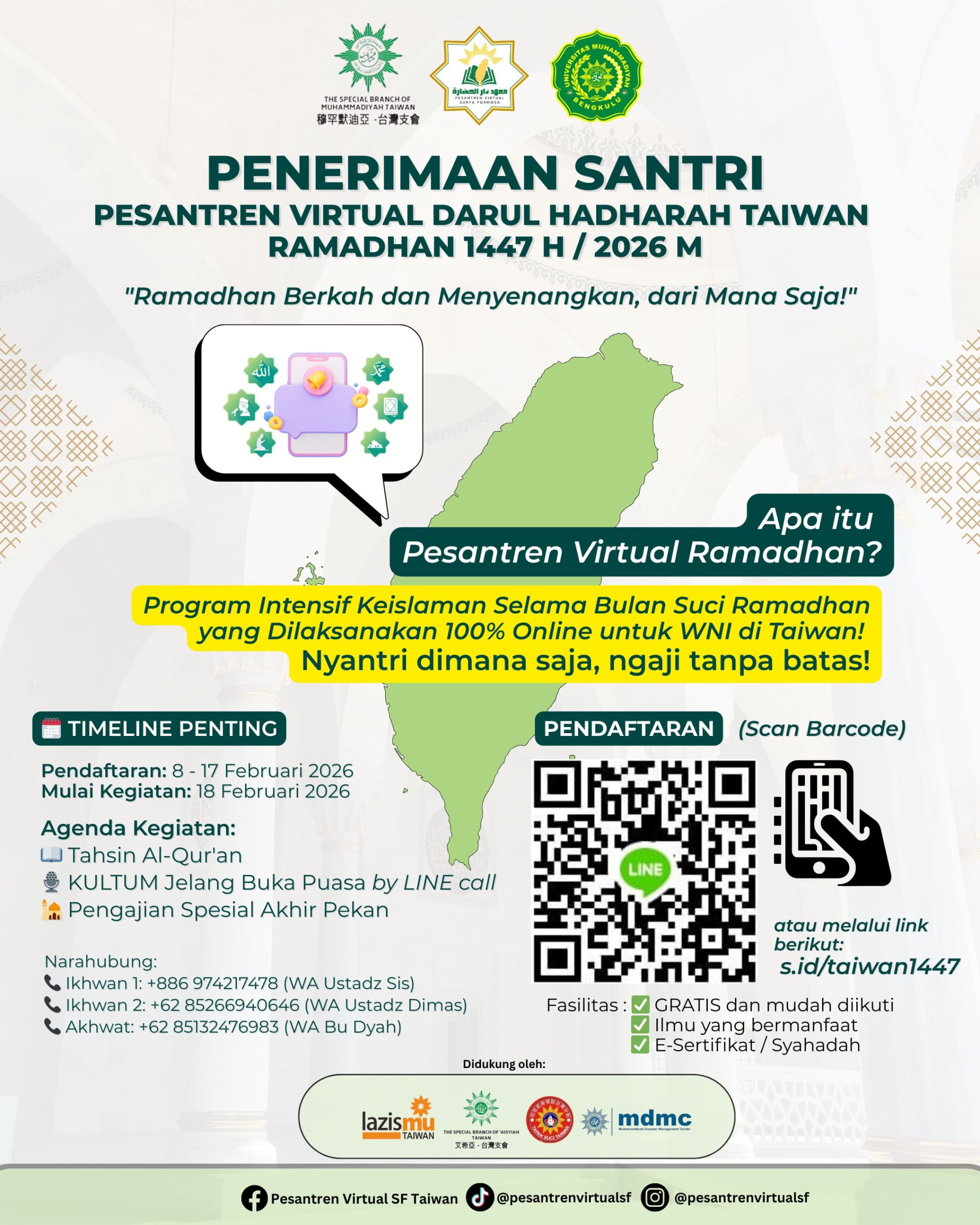 Pesantren Virtual Ramadhan bagi WNI di Taiwan, Perkuat Internasionalisasi Dakwah Muhammadiyah PCIM Taiwan dan Universitas Muhammadiyah Bengkulu