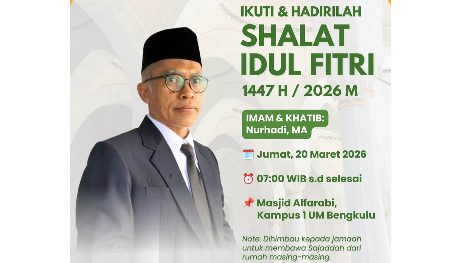 Universitas Muhammadiyah Bengkulu Siapkan Dua Lokasi Sholat Idul Fitri 1447 H